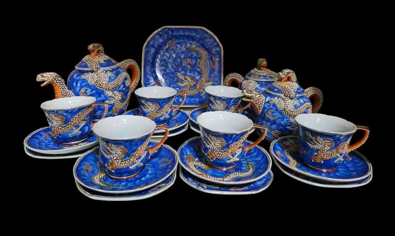 Japanese Kutani Moriage "Dragon Ware" tea set