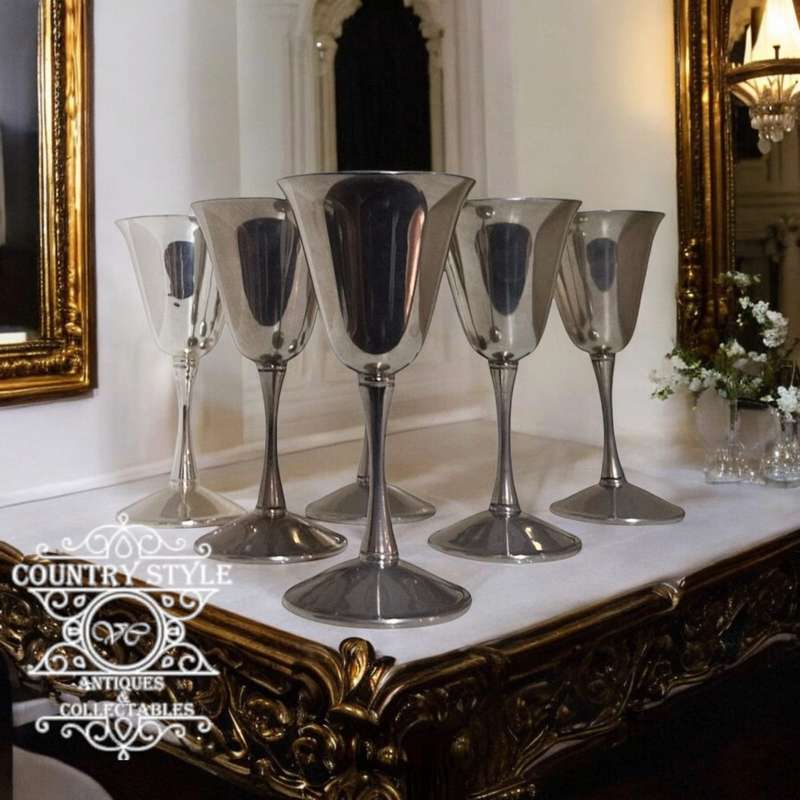 Six silver-plated goblets