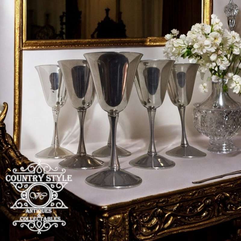 Six silver-plated goblets