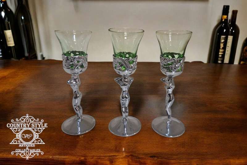 3 ART DECO STEM GLASSES