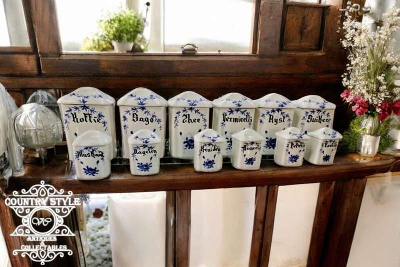 1930 Antique Dutch Porcelain Spice and Canister Set