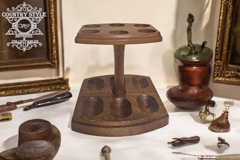 Vintage Solid Teak pipe stand, 6 pipe stand,