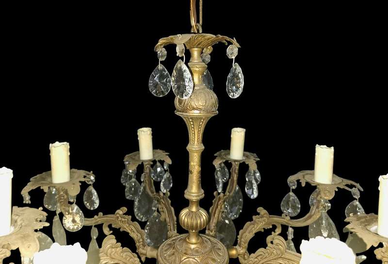 Antique 8 arm Brass & Crystal Chandelier