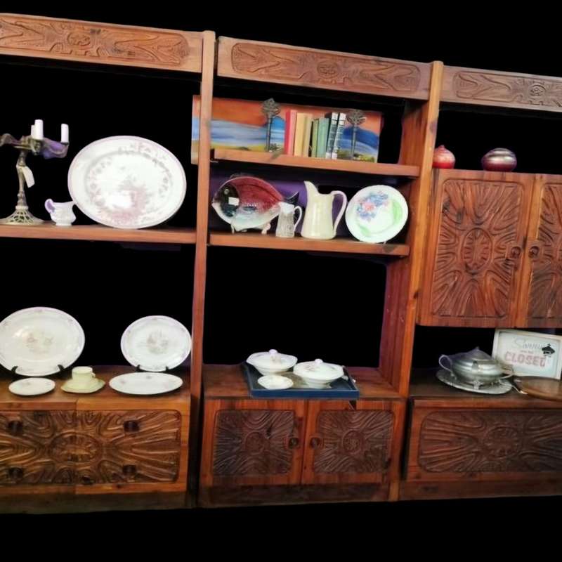 Retro Carved Wood Bookshelf