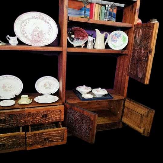 Retro Carved Wood Bookshelf
