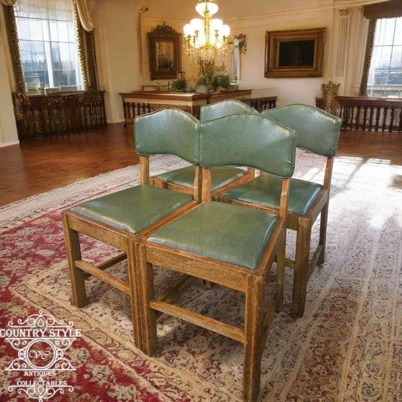 Set of 4 Art Deco Oak Dining Chairs