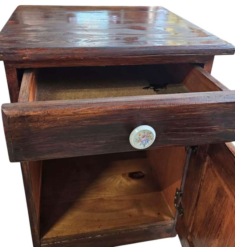Rustic wooden bedside cabinet