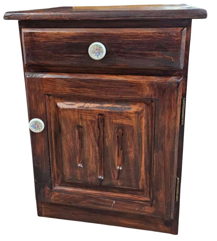 Rustic wooden bedside cabinet