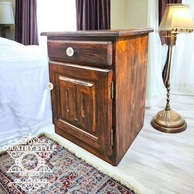 Rustic wooden bedside cabinet
