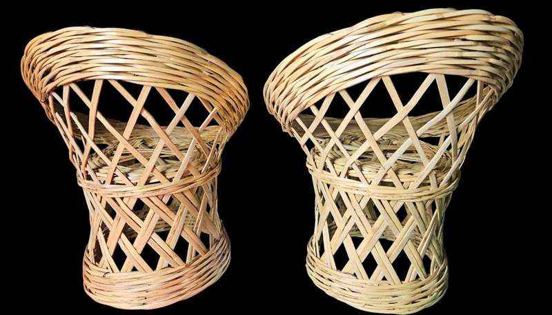 Vintage weaved miniature bamboo chairs