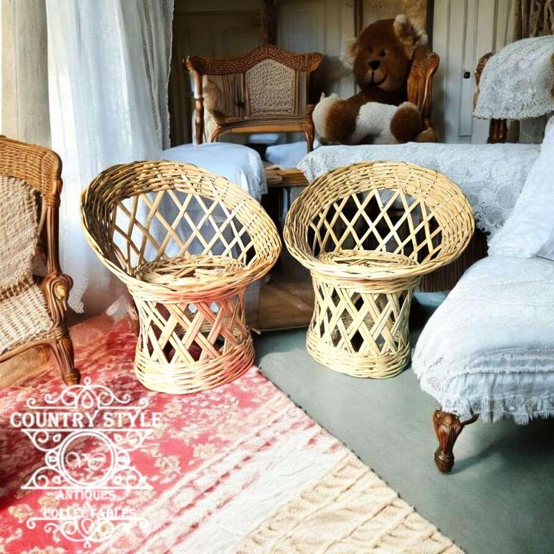Vintage weaved miniature bamboo chairs
