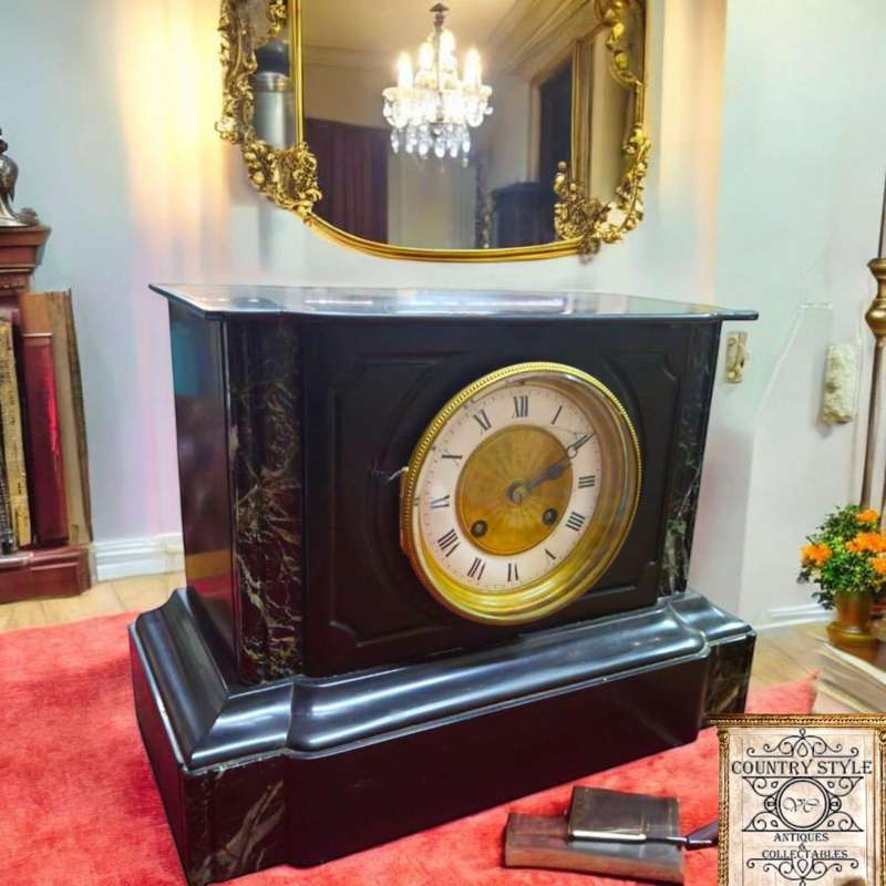 19th-century French slate stone mantel clock