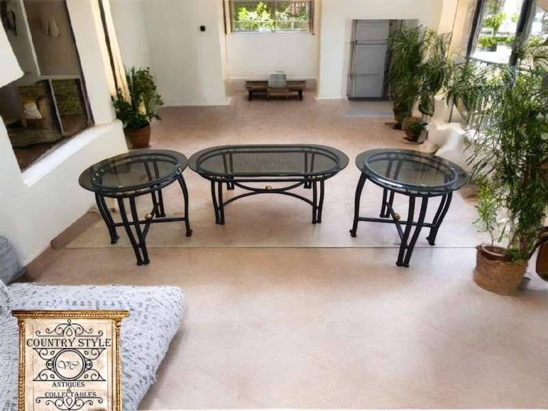 Set of 3 Glass & Metal Tables
