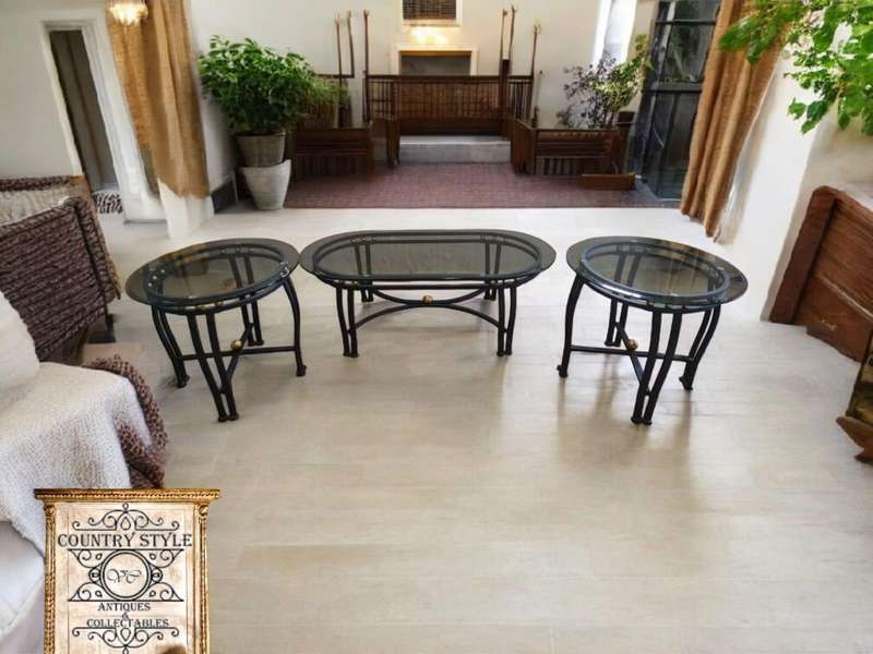 Set of 3 Glass & Metal Tables