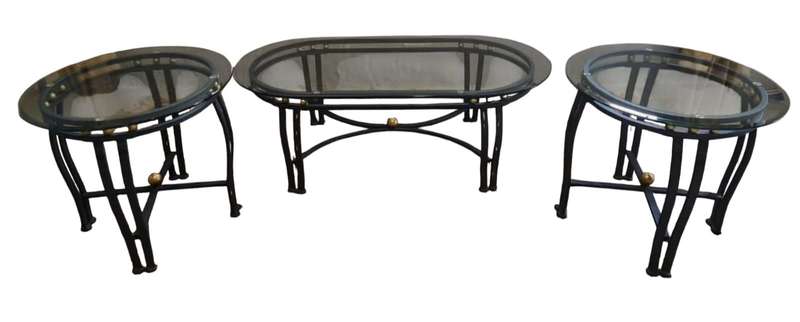 Set of 3 Glass & Metal Tables