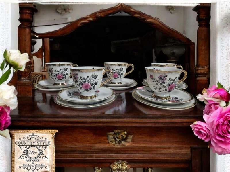 Tea Trios set of 5 pink roses