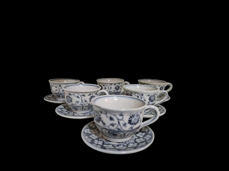 6 vintage pottery demitasse coffee cups