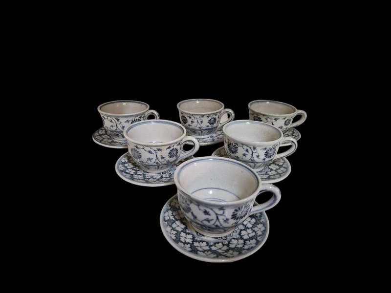 6 vintage pottery demitasse coffee cups