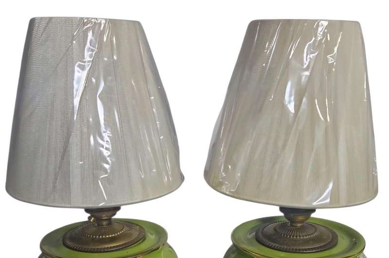 Pair of Vintage Italian Green White Gold Courting Lamps