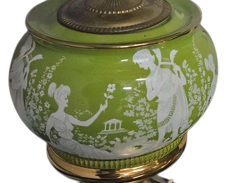 Pair of Vintage Italian Green White Gold Courting Lamps