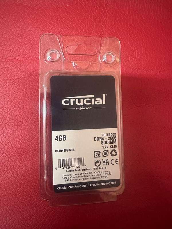 CRUCIAL 4GB DDR4 2666MHZ So-Dimm. Laptop RAM