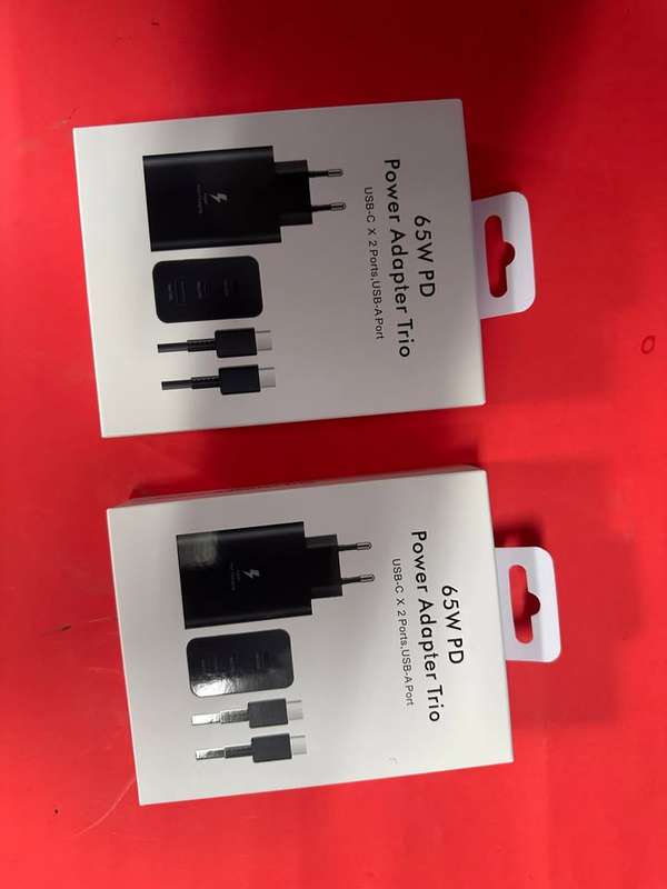 65W PD Super Fast Charging Power Adapter Trio Charger USB-C x 2 Ports, USB-A Port - Black