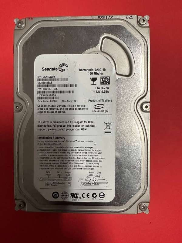 Seagate 160GB 7200RPM SATA 3.0 Gbps 3.5 inch Barracuda Hard Drive