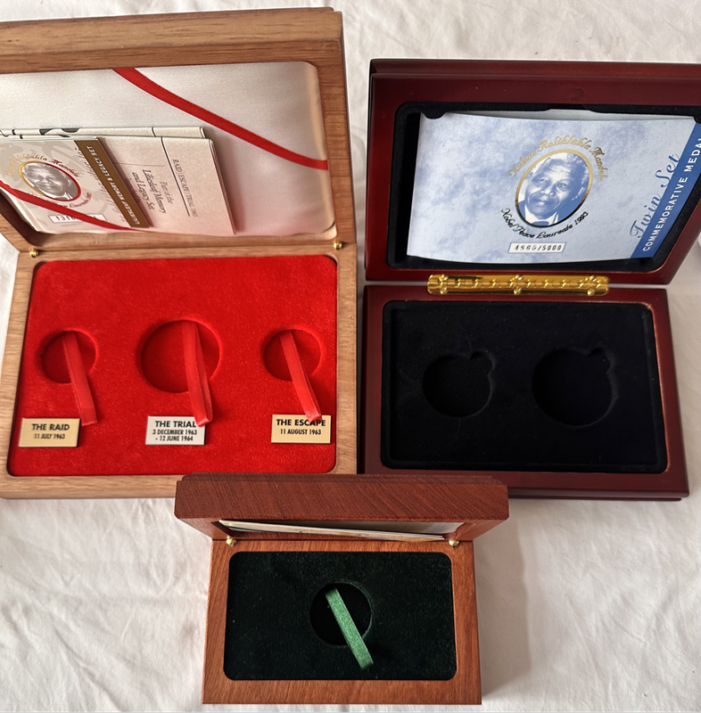 3 x empty Mandela coin set boxes