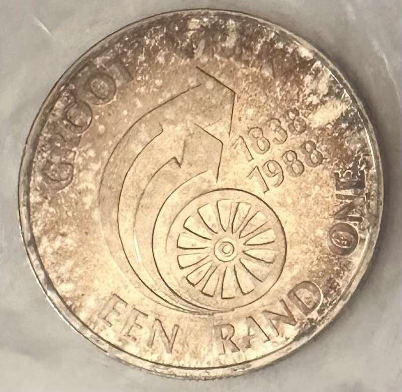1988 South Africa Silver R1 Coin Groot trek silver UNC