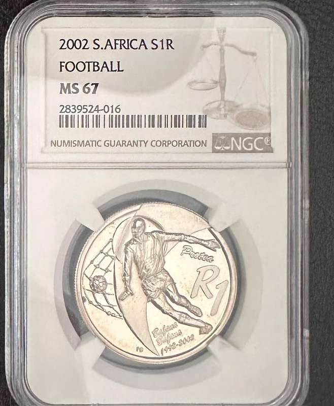 2002 Football Soccer R1 UNC silver coin MS67 NGC HIGH GRADE- only 527 minted