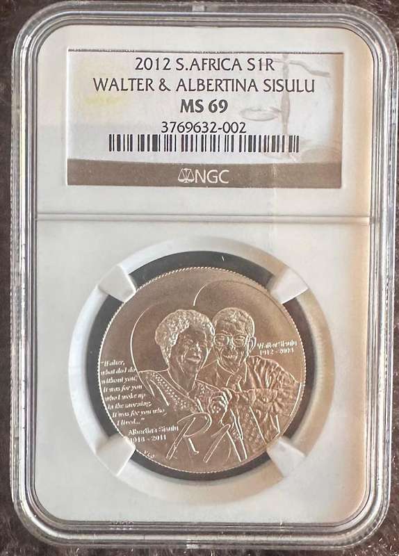 2012 Walter Sisulu R1 coin UNC MS69 NGC Graded
