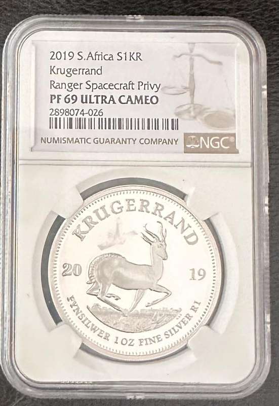 2019 SILVER KRUGERRAND 1oz NGC PF69 RANGER SPACECRAFT FIRST LOW MINTAGE 374