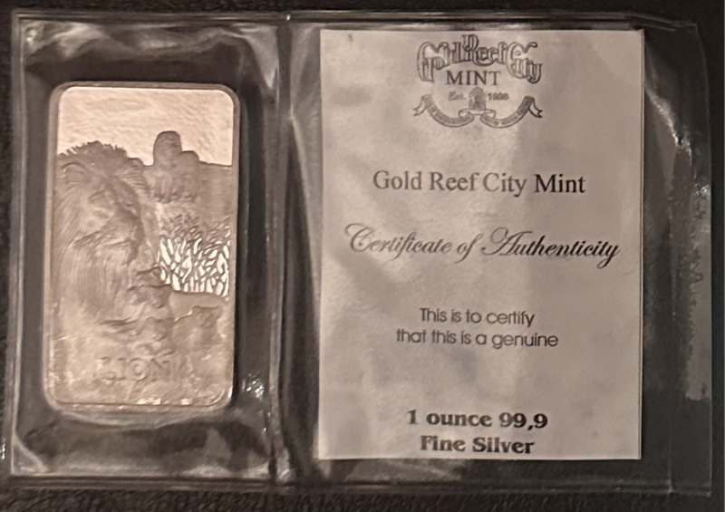 Gold Reef Big 5 1oz silver bar with certificate