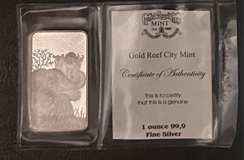 Gold Reef Big 5 1oz silver bar with certificate