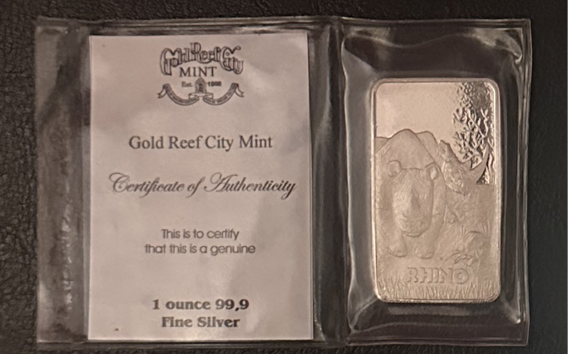 Gold Reef Big 5 1oz silver bar with certificate