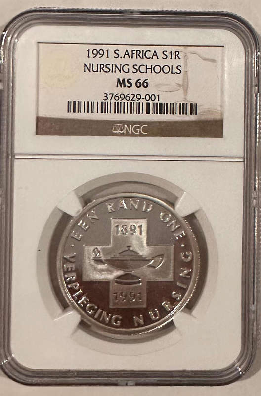 1991 S.AFRICA NURSING SCHOOLS S1R NGC MS66 - R1 coin Silver