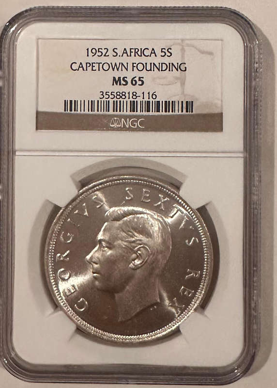 1952 South Africa 5S Capetown Founding NGC MS65 UNC