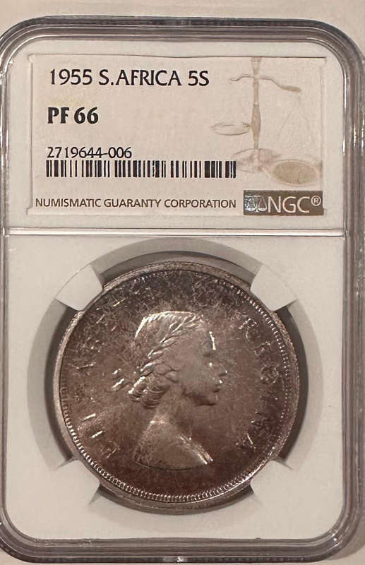 1955 UNION South Africa 5S NGC PF66 PROOF SILVER
