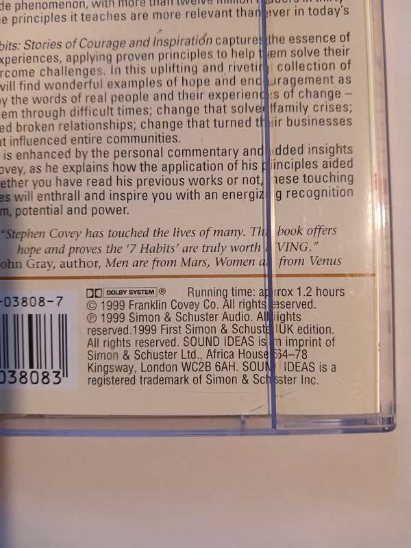 Living the 7 Habits, Stories of Courage and Inspiration by Stephen R. Covey, 1 x Audio Cassette