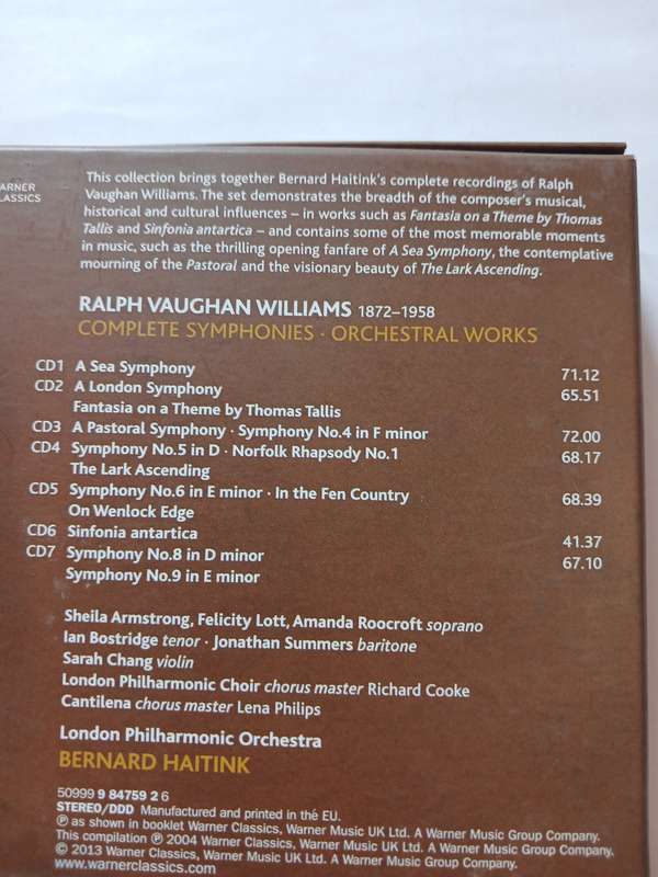 Vaughan Williams Complete Symphonies, 7 x CD, Europe, Remastered