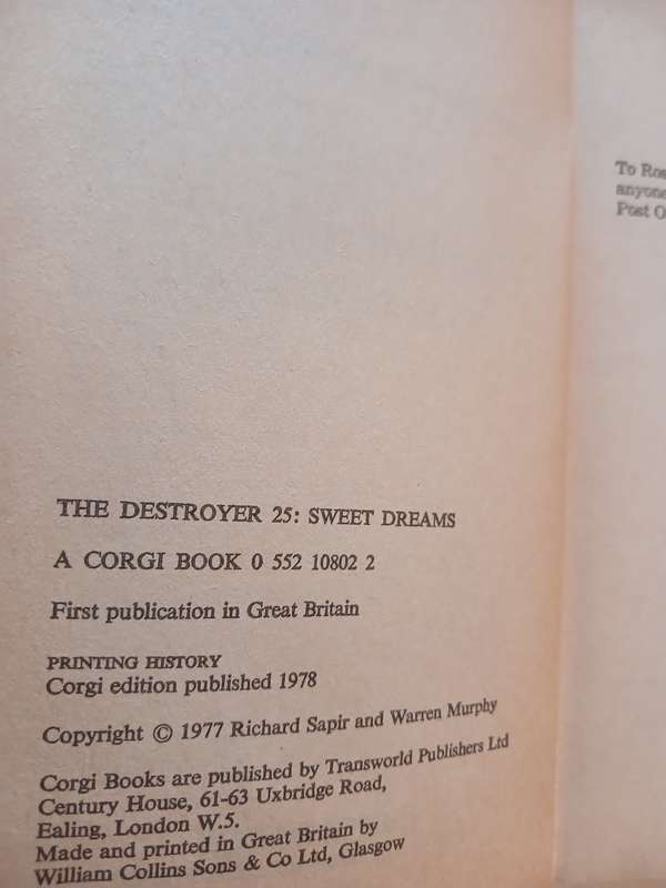 The Destroyer No. 25, Sweet Dreams by Richard Sapir & Warren Murphy