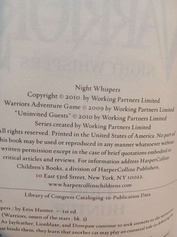 Warriors, Omen of the Stars, Night Whispers by Erin Hunter, Hardcover, First Edition