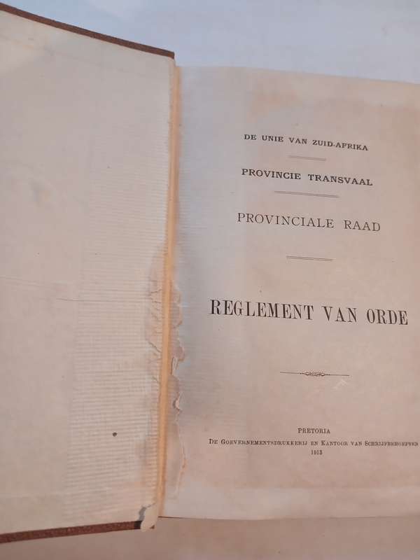 Reglement van Orde van de Provinciale Raad, De Unie Van Zuid-Afrika 1913