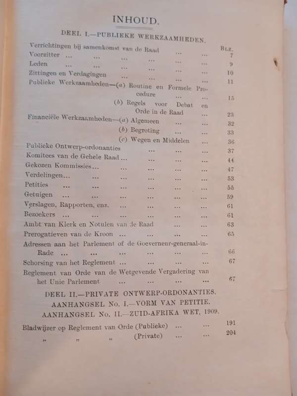 Reglement van Orde van de Provinciale Raad, De Unie Van Zuid-Afrika 1913