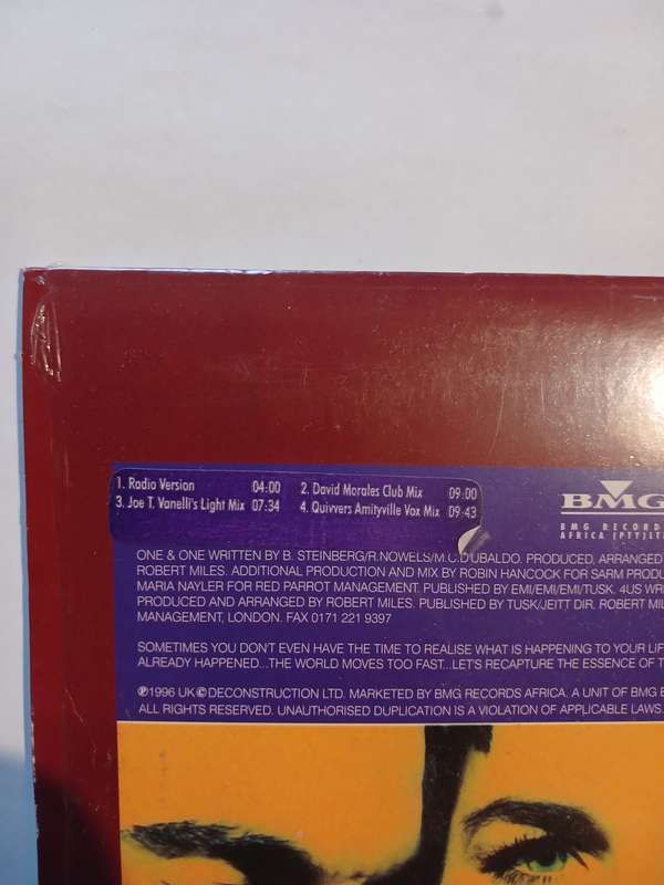 Robert Miles featuring Maria Nayler, One & One CD single
