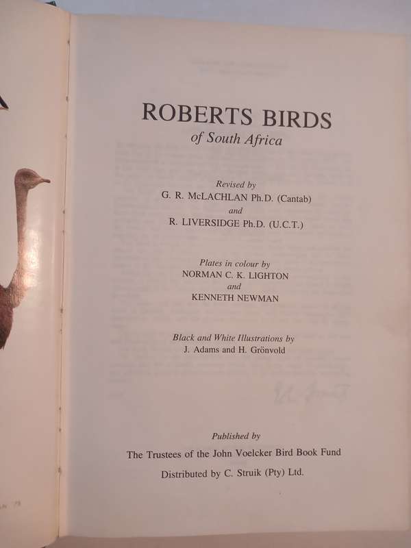 Roberts' Birds of South Africa by McLachlan & Liversidge