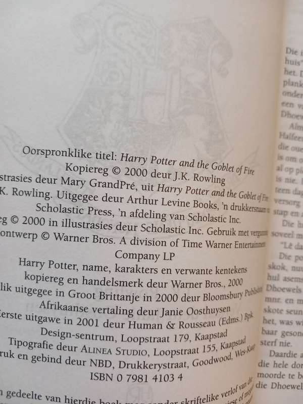 Harry Potter en die Beker vol Vuur, J.K. Rowling vertaal deur Janie Oosthuysen