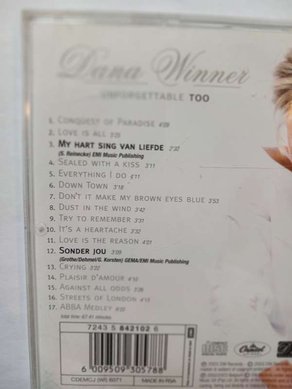 Dana Winner, Unforgettable Too CD, Special Edition