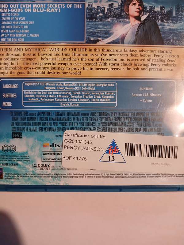 Percy Jackson and the Olympians, The Lightning Thief Blu-ray Disc