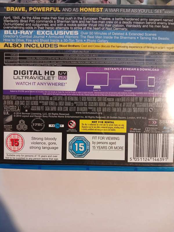 Fury Blu-ray Disc, Mastered in 4K